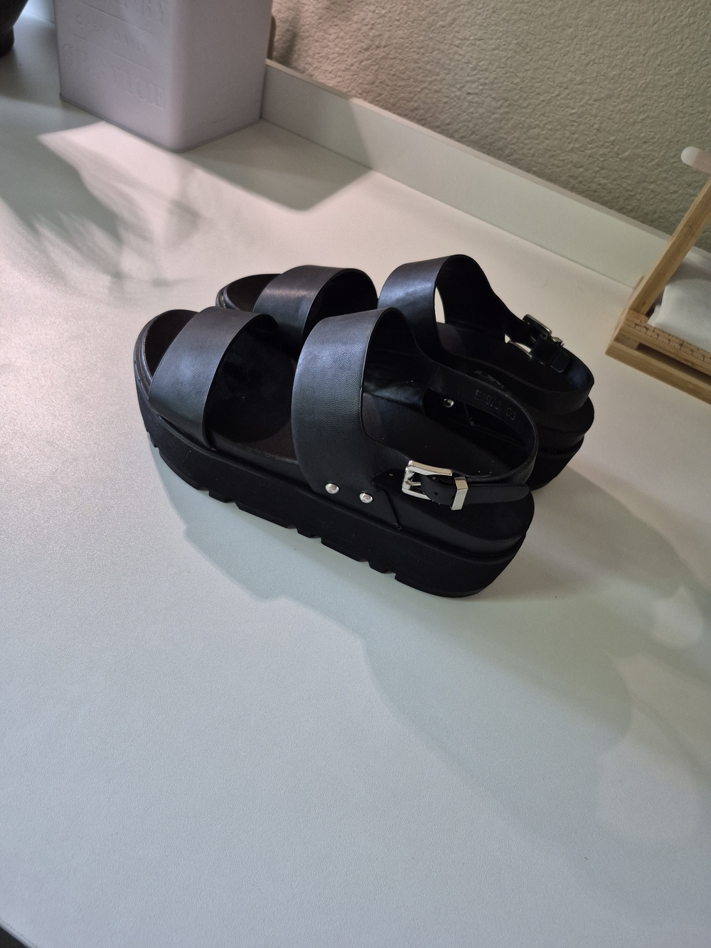 Derimod Genuine Turkish Leather Chunky Platform Strappy Sandals Black Trendy 7.5 - Picture 5 of 7